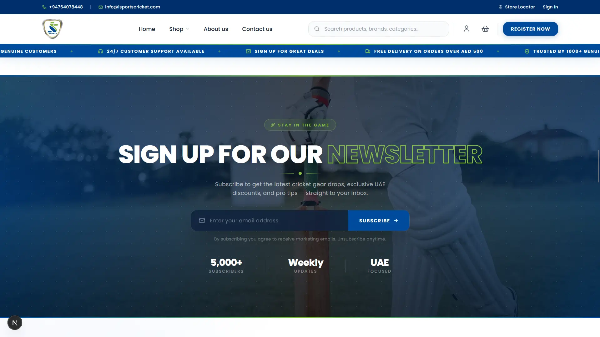 iSports Cricket Store - tablet catalogue view
